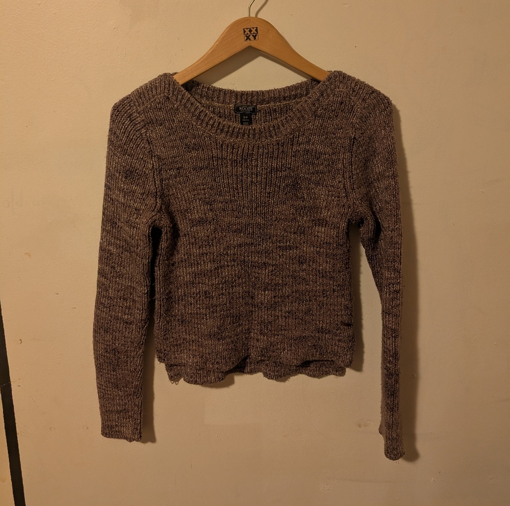 Roots Heathered Brown Cropped Boatneck Knit Cotton Sweater Size Small - Picture 4 of 12